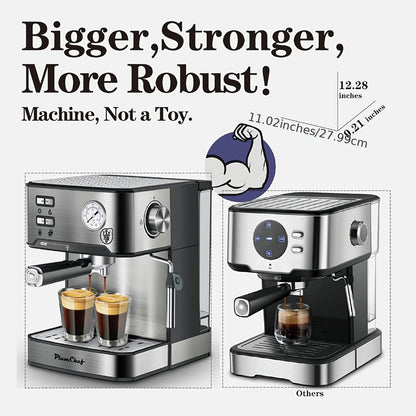 Espresso Machine Stainless Steel, Dual-Brew Coffee Maker with 54.1oz Water Tank, High-Pressure Steam Wand
