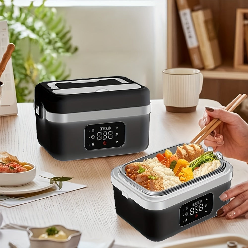 Heated Lunch Box, 8000mAh Battery-Powered 60W 1L Food Warmer with Timer and Power Bank Function
