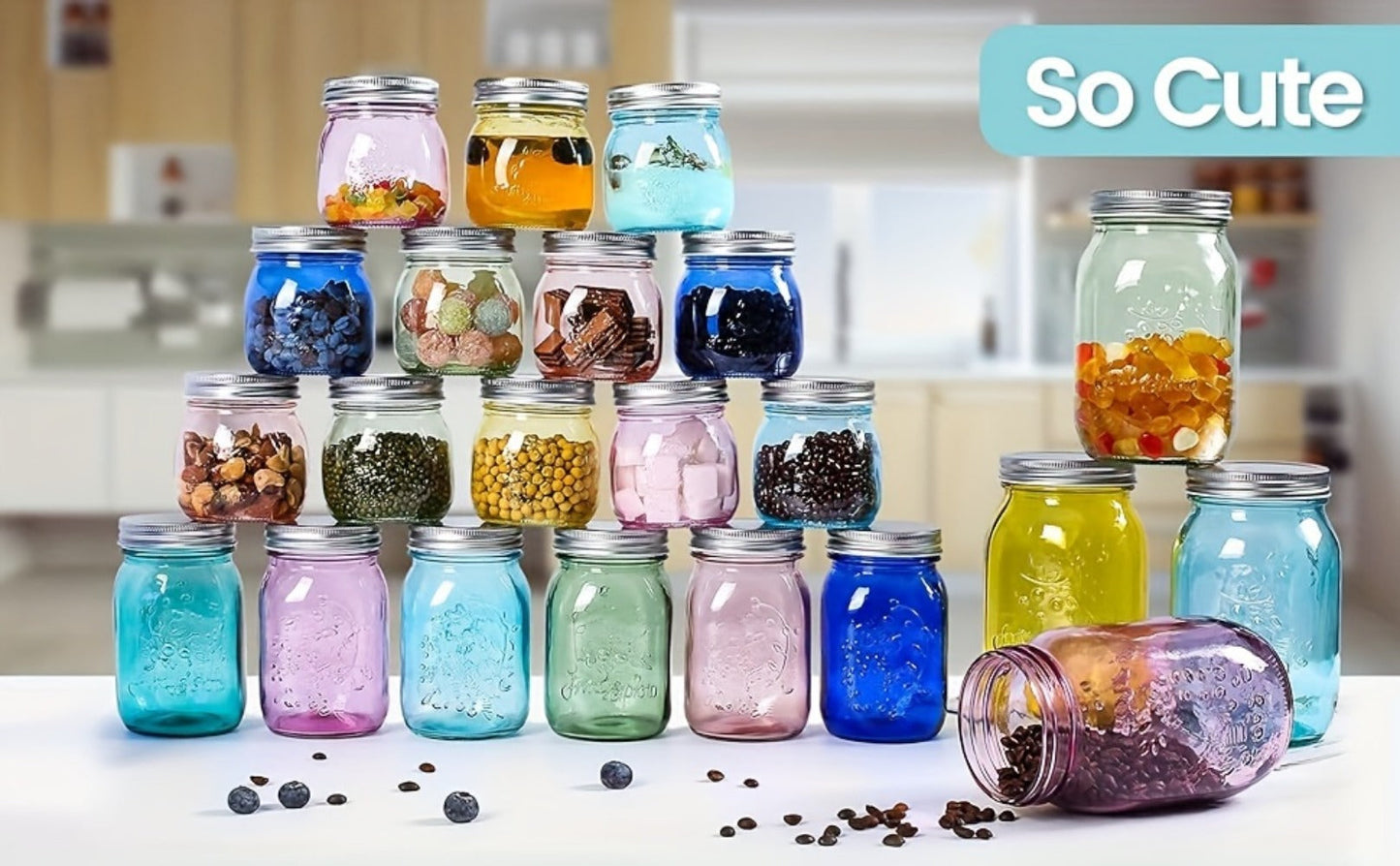 Mason Jars 8oz 12-Pack Colored Airtight Canning Jars with Metal Lids Regular Mouth for Jam for Entryways, Bedrooms and Living Spaces