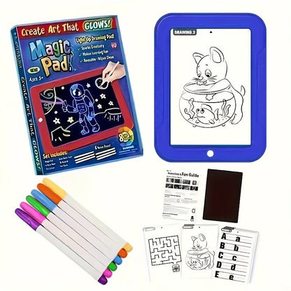 Light Up Drawing Board for Kids LED Doodle Art Set with Colorful Markers & 30 Cards Ages 3-8, Battery-Powered Glow Writing Board