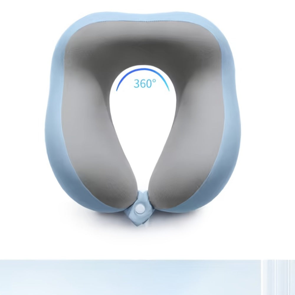 Rollable Memory Foam Travel Neck Pillow with Round Storage Case in Beige, Black or Pink-and-Gray Color Block