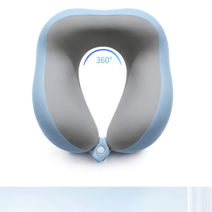 Rollable Memory Foam Travel Neck Pillow with Round Storage Case in Beige, Black or Pink-and-Gray Color Block