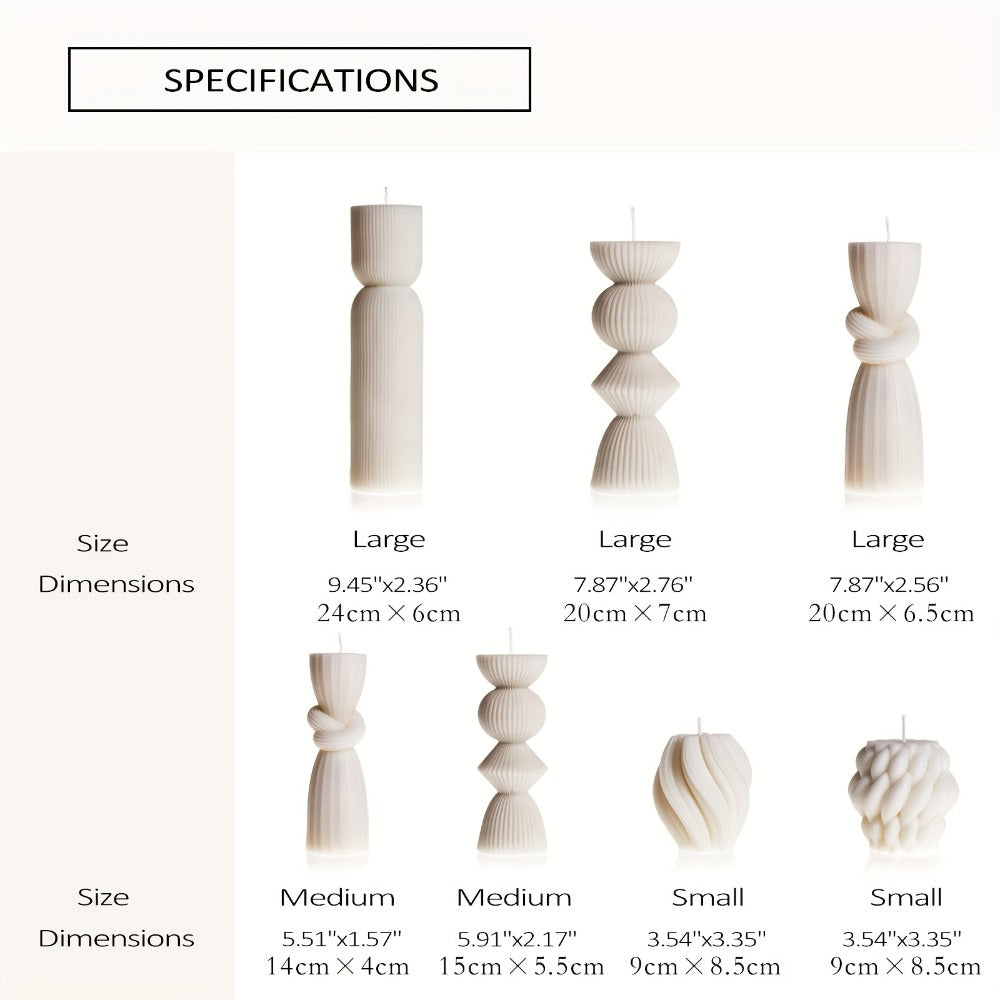 Ribbed Pillar Candles 7-Pack Large Soy Wax, Handmade Aesthetic Pillar Candle Set for Home Decor, Wedding Centerpiece