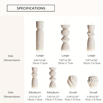 Ribbed Pillar Candles 7-Pack Large Soy Wax, Handmade Aesthetic Pillar Candle Set for Home Decor, Wedding Centerpiece