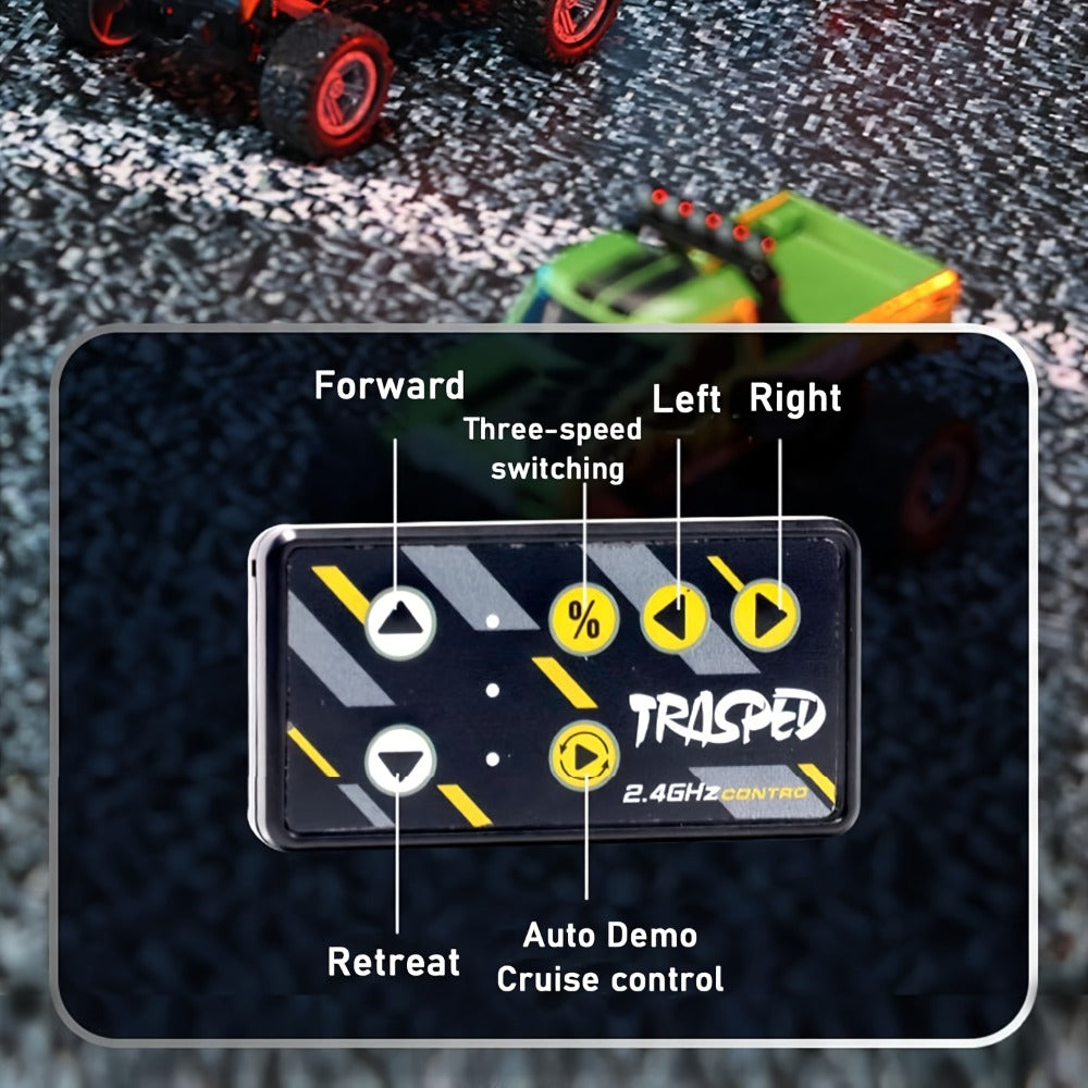 Mini RC Truck Toy 1:64 Scale 2.4GHz Off-Road Alloy Crawler with Detachable Trailer Body Lights & LED Headlights