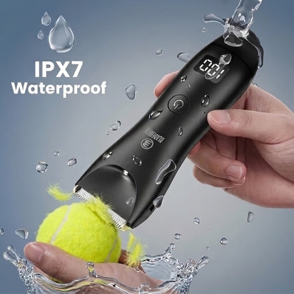 Manscaping Trimmer for Men IPX7 Waterproof Electric Groin & Ball Trimmer Ceramic Blades LCD Battery Display Replaceable Head