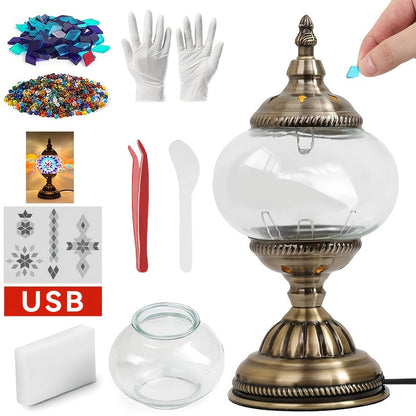 DIY Mosaic Lamp Kit Handmade Glass Table Lamp, Colorful Stained Glass Bedside Night Light with Antique Bronze Base
