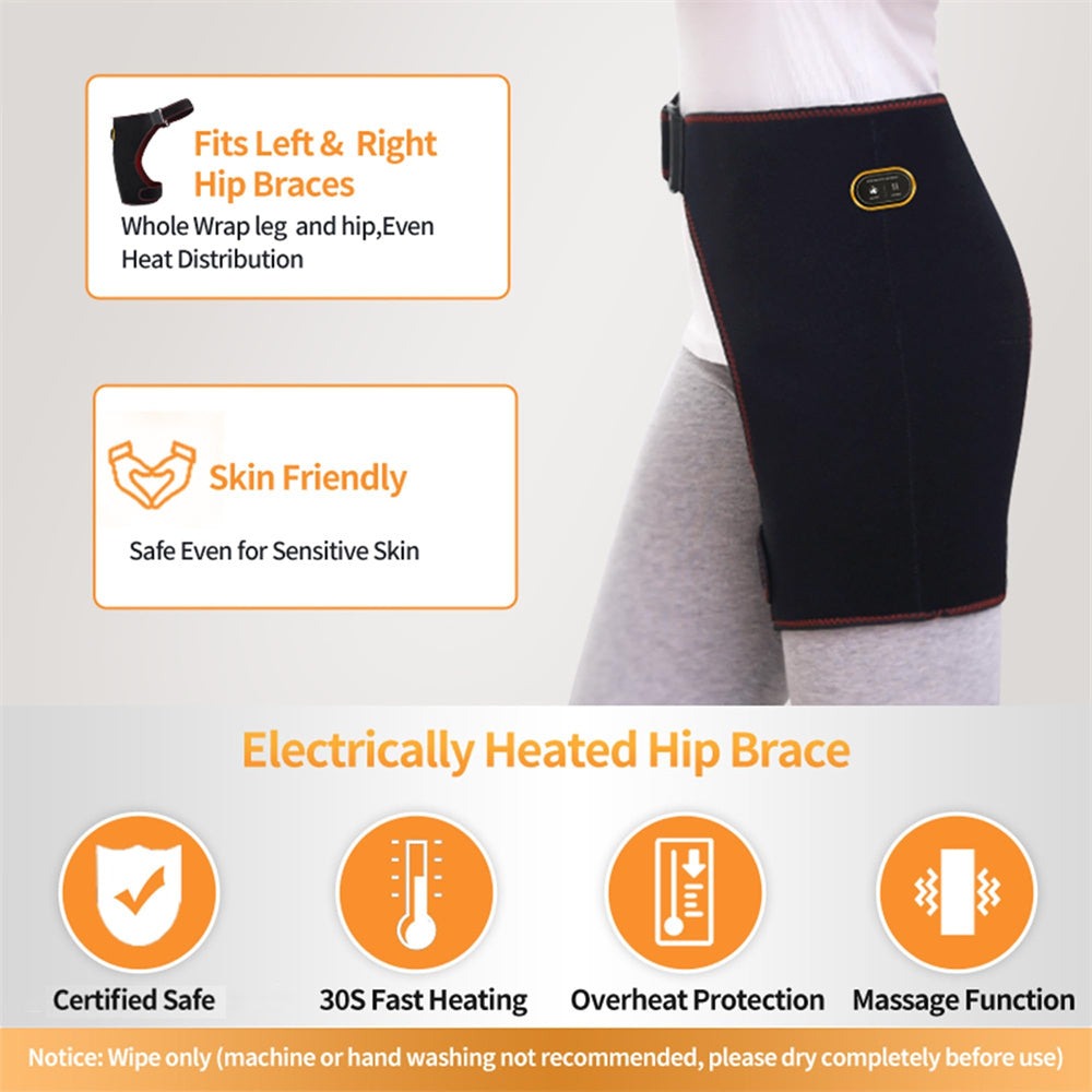 Heated Hip Brace Massager USB Electric for Men & Women - 3 Vibration & 3 Heat Settings Hip Thigh Support Wrap with Heating Pad