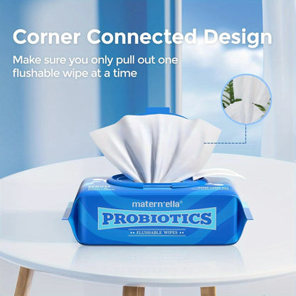 Flushable Wet Wipes with Probiotics, Plant-Based Fibers, Fragrance Free, Sewer Safe, & Thick Disposable Butt Wipes for Adults