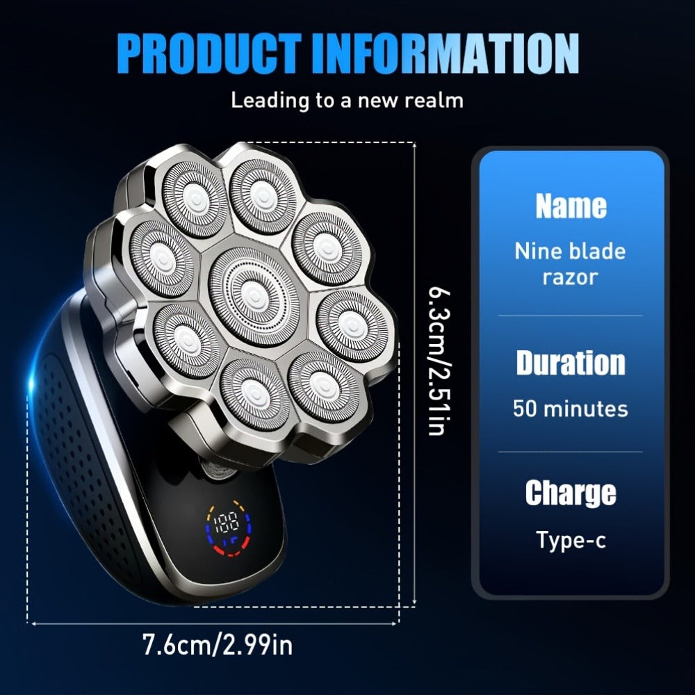 Electric Shaver 5-in-1 Bald-Head Grooming Tool with 7D or 9D Floating Heads and Magnetic Blade Options