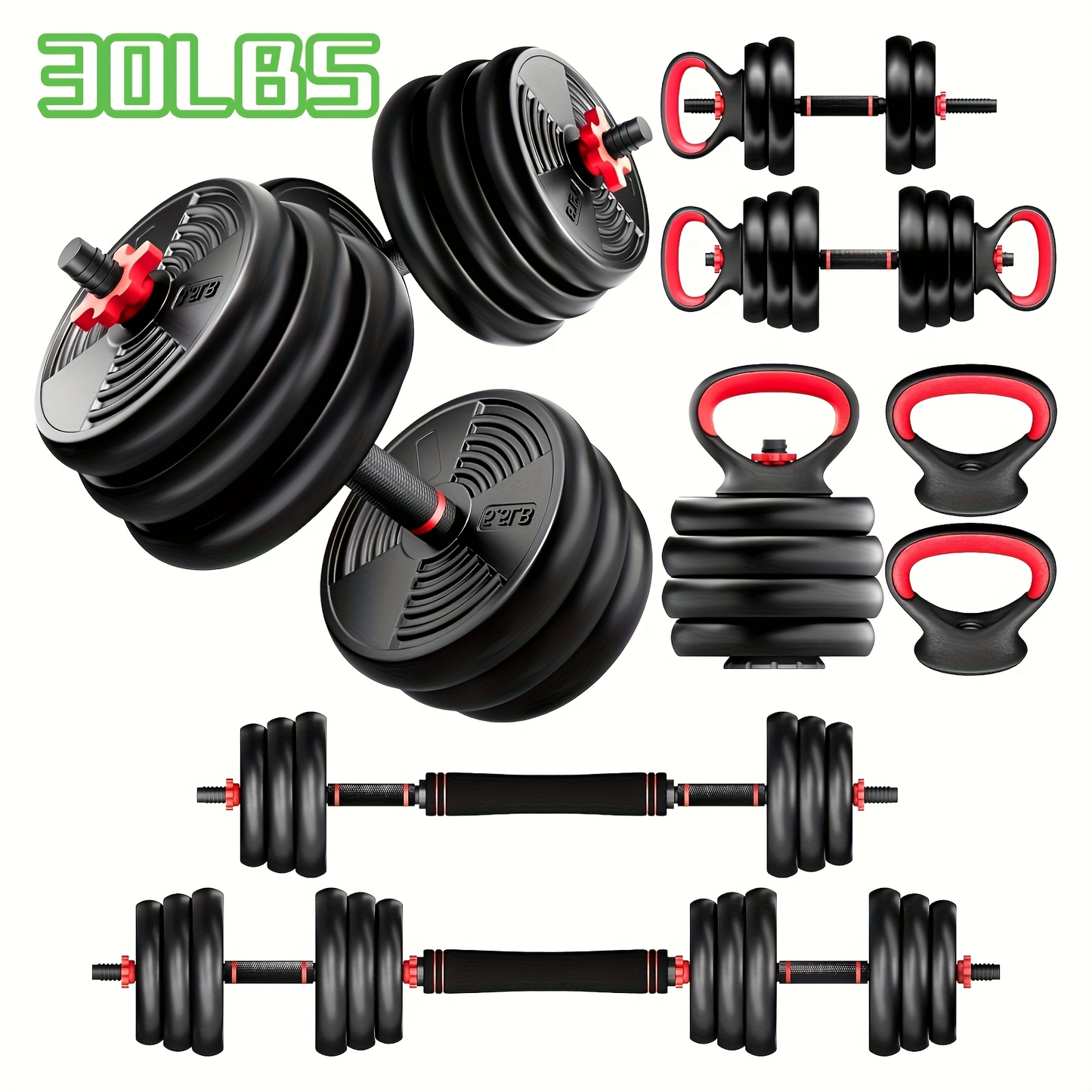 Free Weight Set 4-in-1 Adjustable Dumbbells 20–90LBS – Converts to Kettlebell, Barbell & Push-Up Stand, Double Nuts Non-Slip Bar for Home