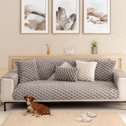 Sofa Cover 35.5-Inch Fuzzy Polyester Single-Piece Pad with Silicone-Dot Backing for 2 to 4 Seats