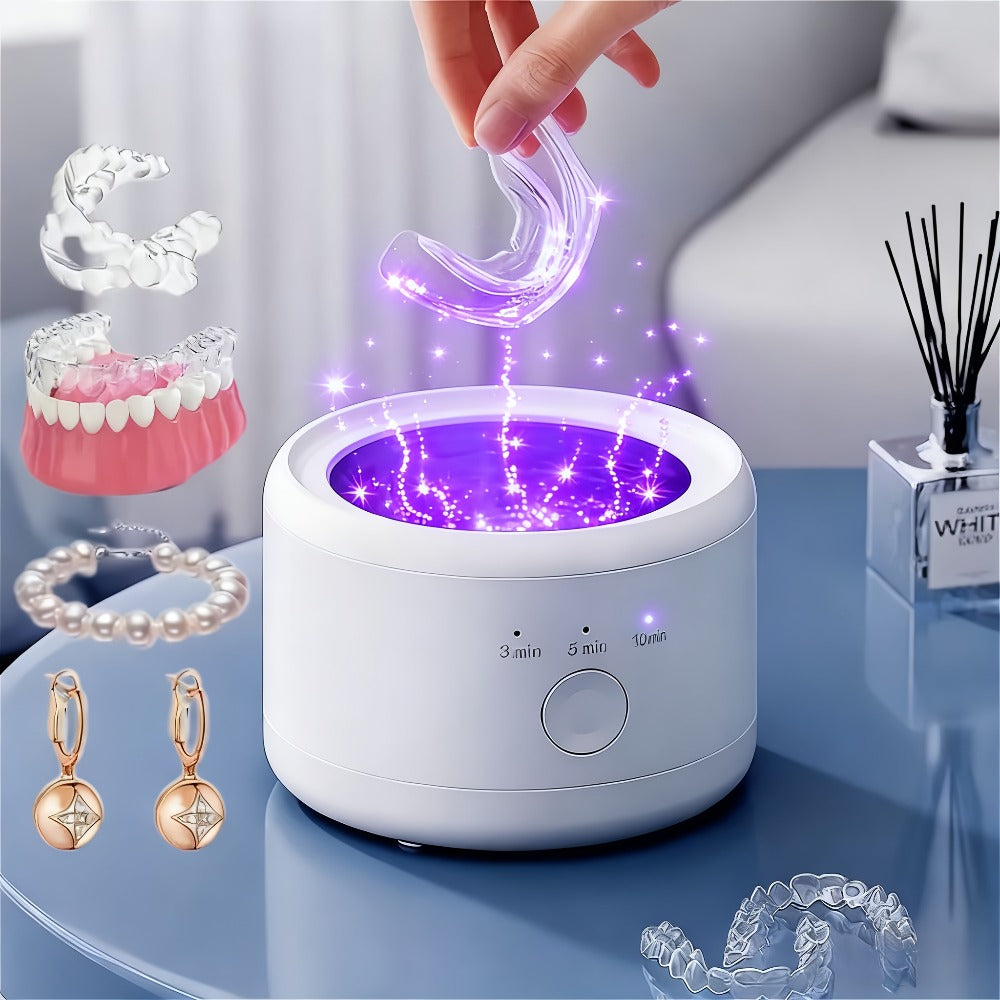 Electric Ultrasonic Cleaner Machine for Dentures Jewelry & Glasses – USB Rechargeable 3 Speeds Auto Timer 180ml Tank One-Touch Portable