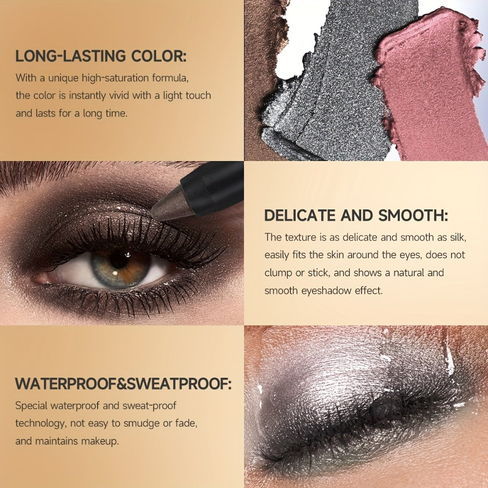 Shimmer Glitter Eyeshadow Stick Set 6 Pcs Dual-Tipped Eye Pencil with Blending Brush Creamy, for Makeup, Travel and Everyday Vanity Use