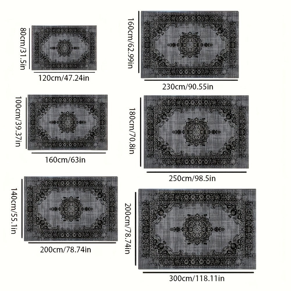 Area Rug Velvet Bohemian Floral Geometric Low-Pile Design in Six Machine-Washable Room Sizes