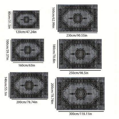 Area Rug Velvet Bohemian Floral Geometric Low-Pile Design in Six Machine-Washable Room Sizes