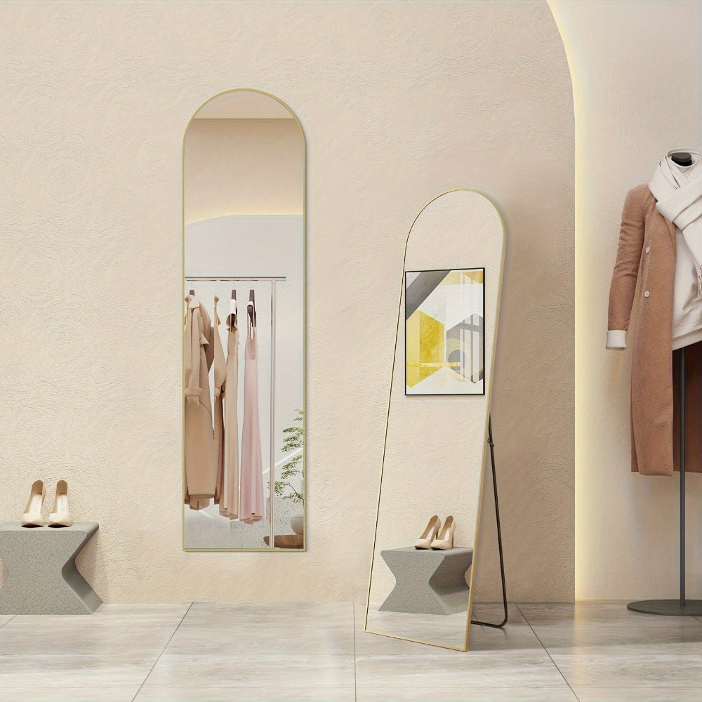 Full Length Mirror Floor Standing, Arched & Rect Body Mirror with Stand, Hanging or Leaning Wall Mirror, Aluminum Alloy Thin Frame