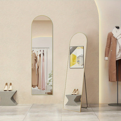 Full Length Mirror Floor Standing, Arched & Rect Body Mirror with Stand, Hanging or Leaning Wall Mirror, Aluminum Alloy Thin Frame