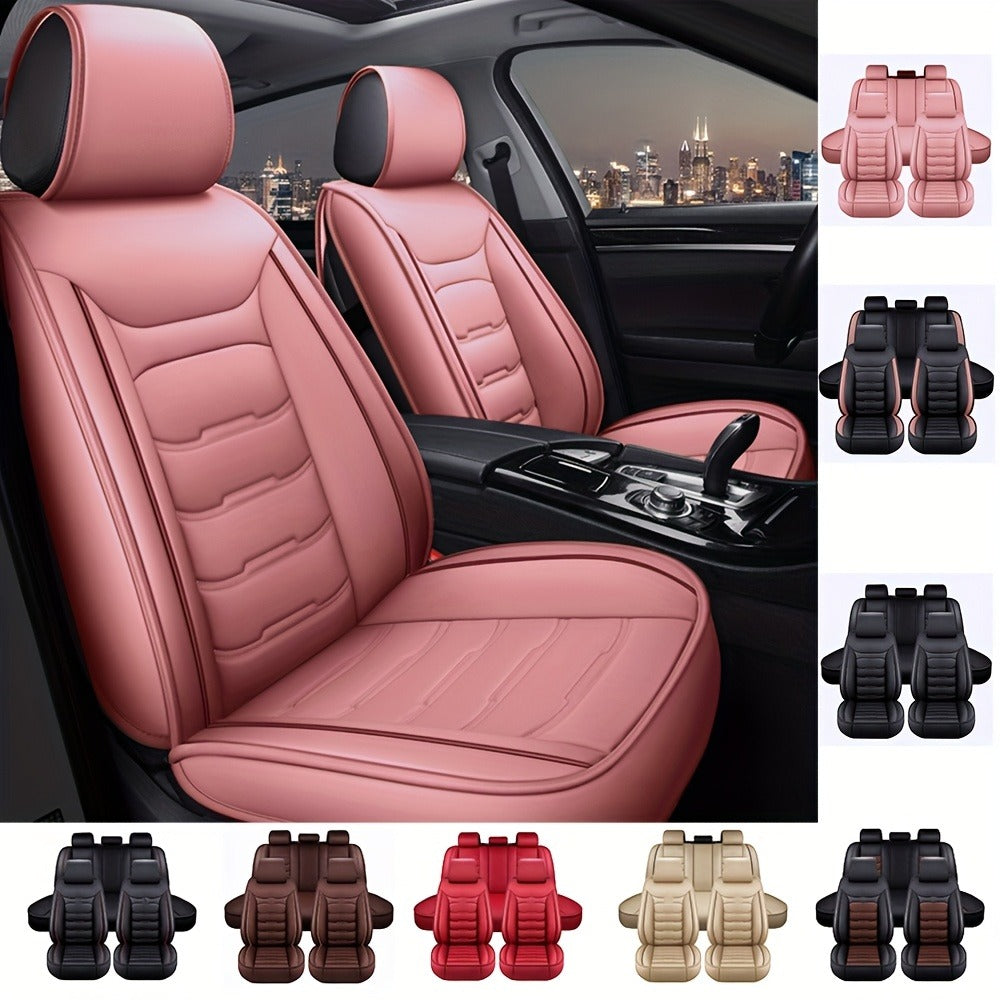 Car Seat Covers 5-Seat Faux Leather Set with Front Storage Pocket and Three Color Combinations