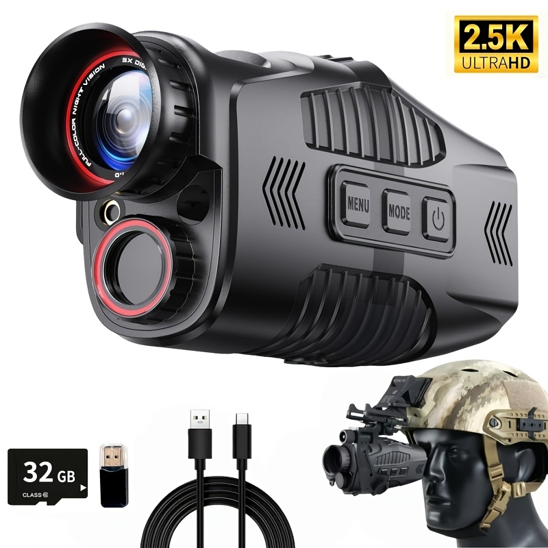 Night Vision Monocular with 850nm IR Illuminator, 5X Digital Zoom 2.5K FHD Camera 1.54" Display, Infrared Night Vision Scope for Hunting