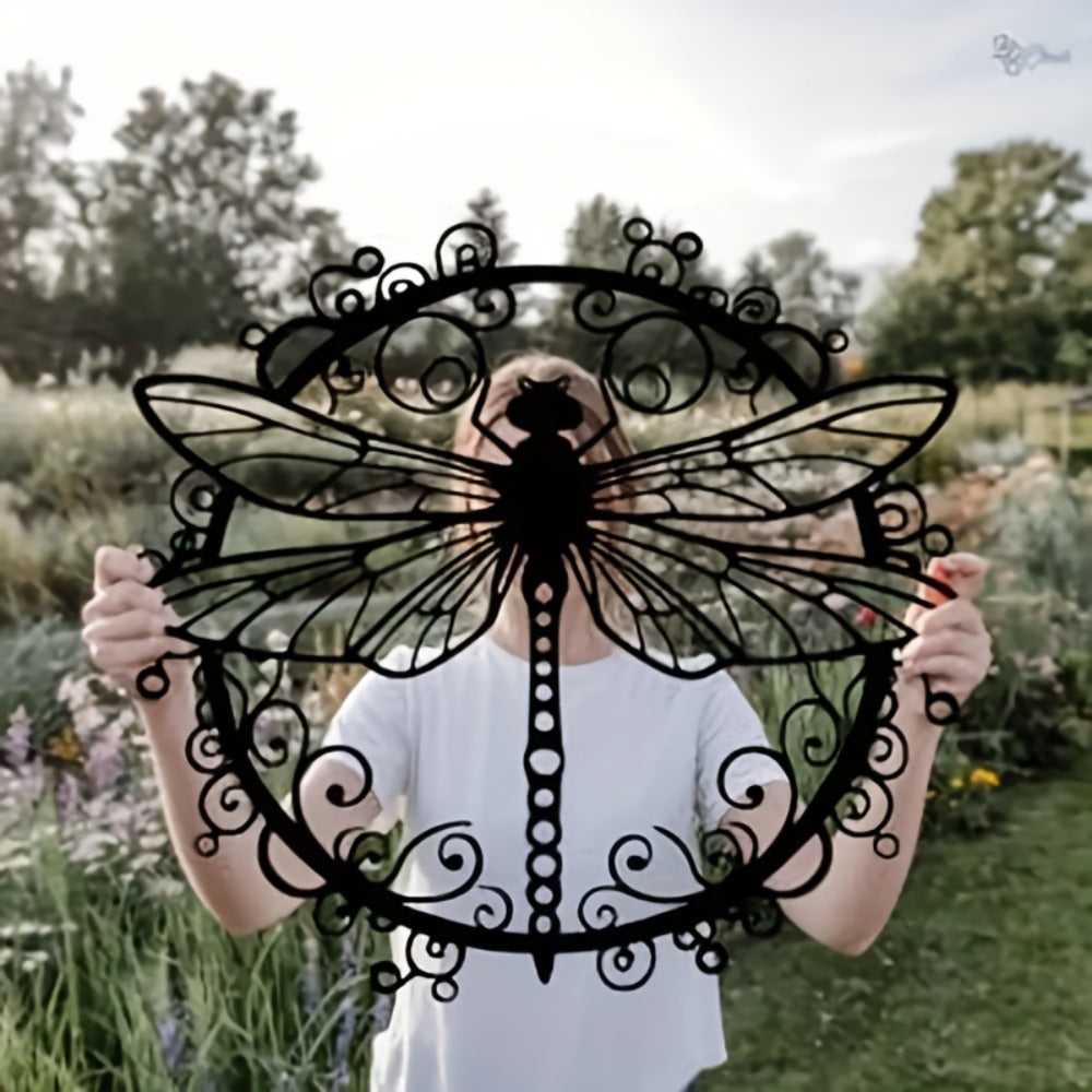 Metal Dragonfly Wall Art, Black Iron Dragonfly Wall Decor, Intricate Animal Print Design for Garden, Patio and Yard Use