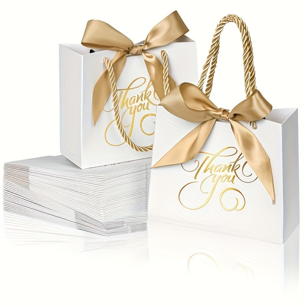 Gift Bag Set Small Thank You Print, 50 Handle Bags in Pink, Green, White, Red or Blue, 5.5 x 2.4 x 4.7 Inches