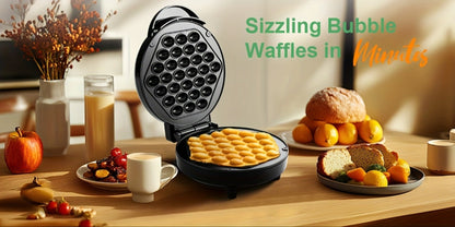 Bubble Waffle Maker 7 Inch 1000W Electric Hong Kong Egg Waffle Maker Nonstick Coating Ready for Entryways, Bedrooms and Living Spaces