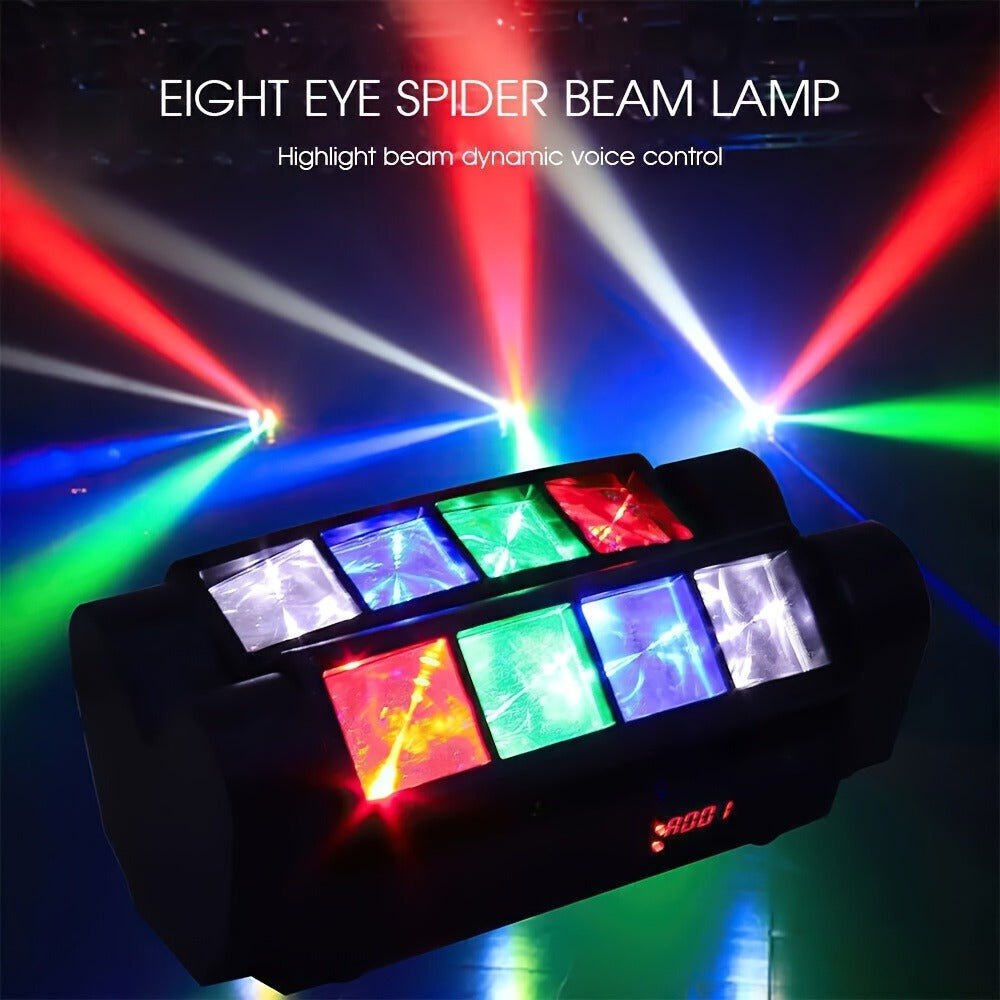 Spider Beam Moving Head Stage Light 8x3W RGBW LED DJ Disco Light Sound Activated DMX-512 for Entryways, Bedrooms and Living Spaces