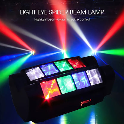 Spider Beam Moving Head Stage Light 8x3W RGBW LED DJ Disco Light Sound Activated DMX-512 for Entryways, Bedrooms and Living Spaces