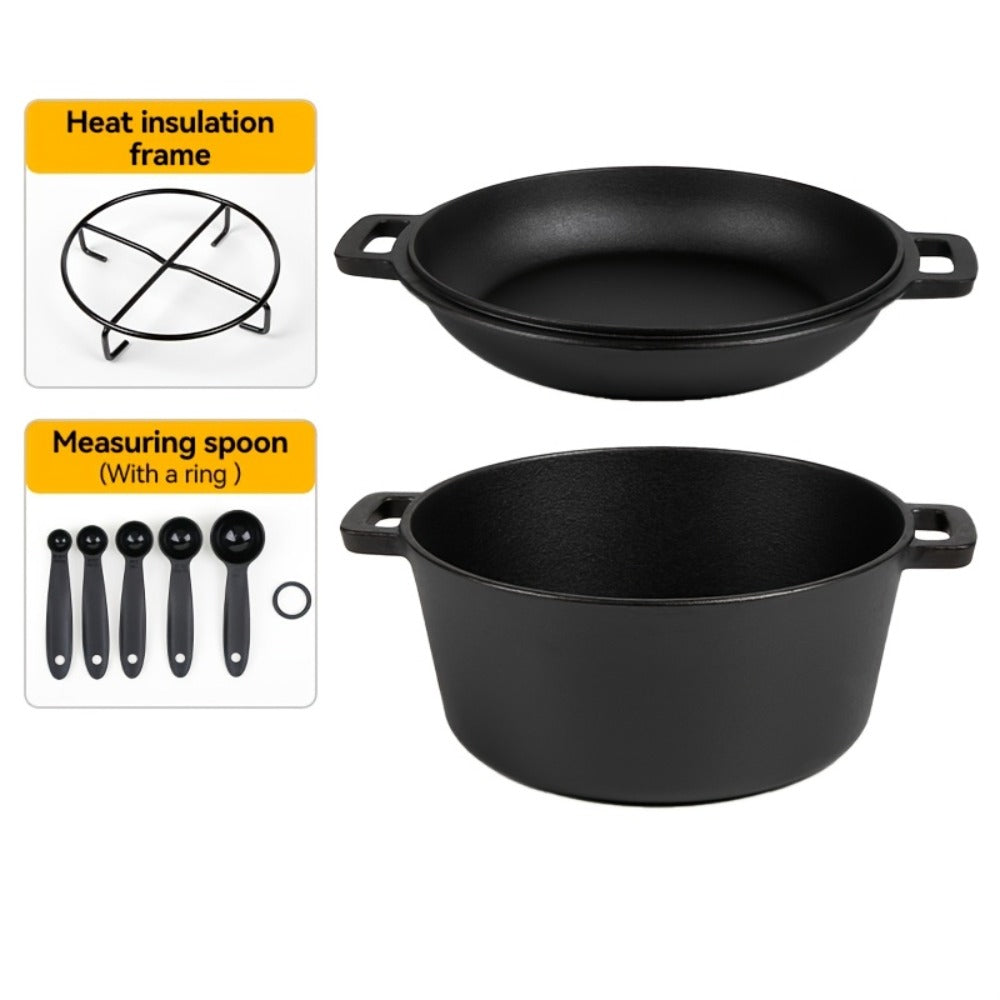 Cast Iron Dutch Oven Set 5.1QT & 7QT with Skillet Lid – Pre-Seasoned 2-in-1 Cookware for Stovetop, Induction, Oven, Campfire & BBQ