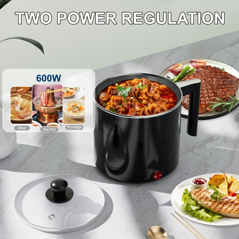 Electric Hot Pot 1.5L Non-Stick Saucepan, Portable Mini Electric Cooker for Noodles, Pasta, Eggs