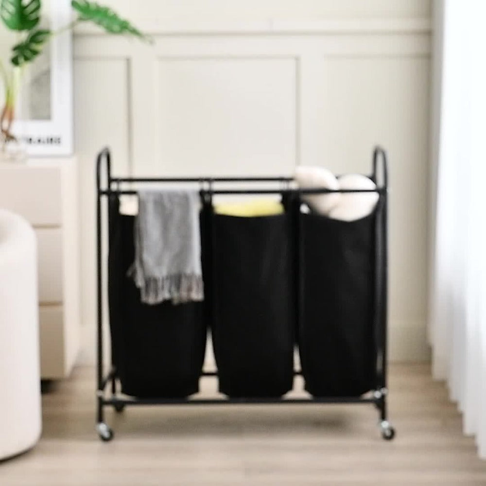 3-Bag Laundry Sorter Cart 63.4 Gallon, Rolling Hamper with Lockable Wheels & Removable Bags