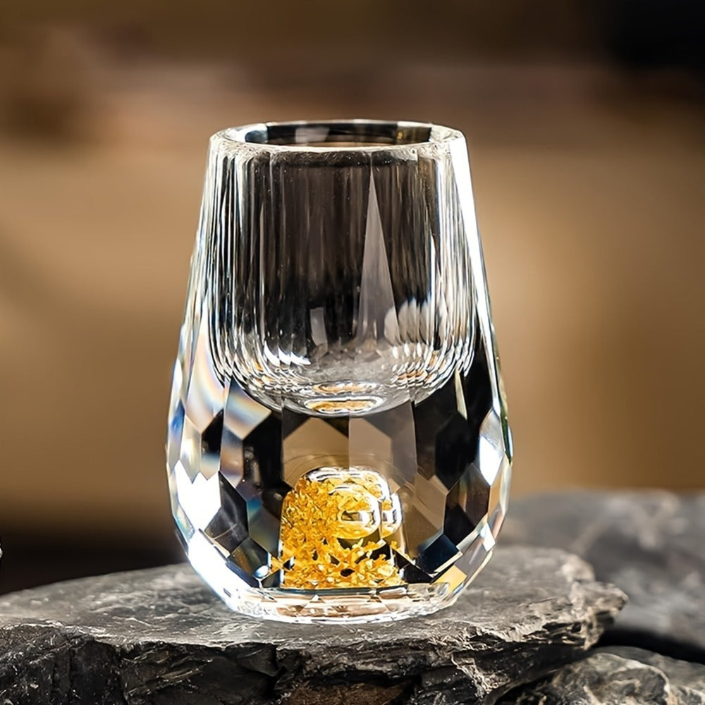 24K Gold Plated Crystal Wine Set – 1 Decanter & 6 Cups with Leakproof Crystal Glasses – Elegant Black Gift Box – Luxury Home Bar