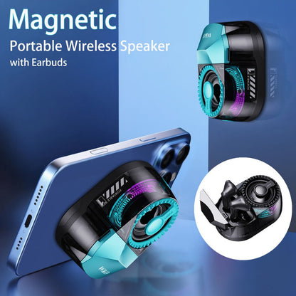 5-in-1 Wireless Bluetooth Speaker with Phone Holder & Earbuds, HD Stereo Sound, Colorful Ambient RGB Light