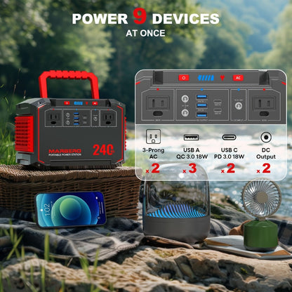 Portable Power Station 88.8Wh, 111Wh or 237Wh with AC, USB-C, USB-A, DC and Solar Panel Options