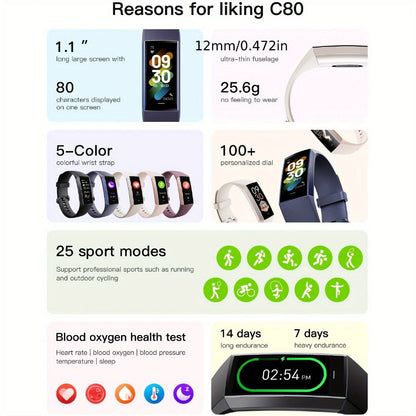 AMOLED Smart Band 1.1" Always-On Display, 14-Day Battery Life, 25 Sport Modes, Heart Rate & Sleep Tracker