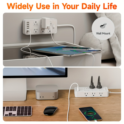 Charging Station 18-in-1 Power Strip Surge Protector 12 AC Outlets 6 USB Ports 4 USB-A 2 USB-C for an Everyday Personal Care Routine