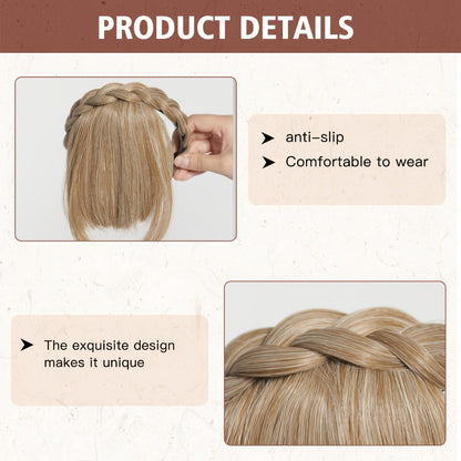 Hair Extensions Synthetic Braided Headband with 4-Inch Bangs, 55g Weight and Four Color Options