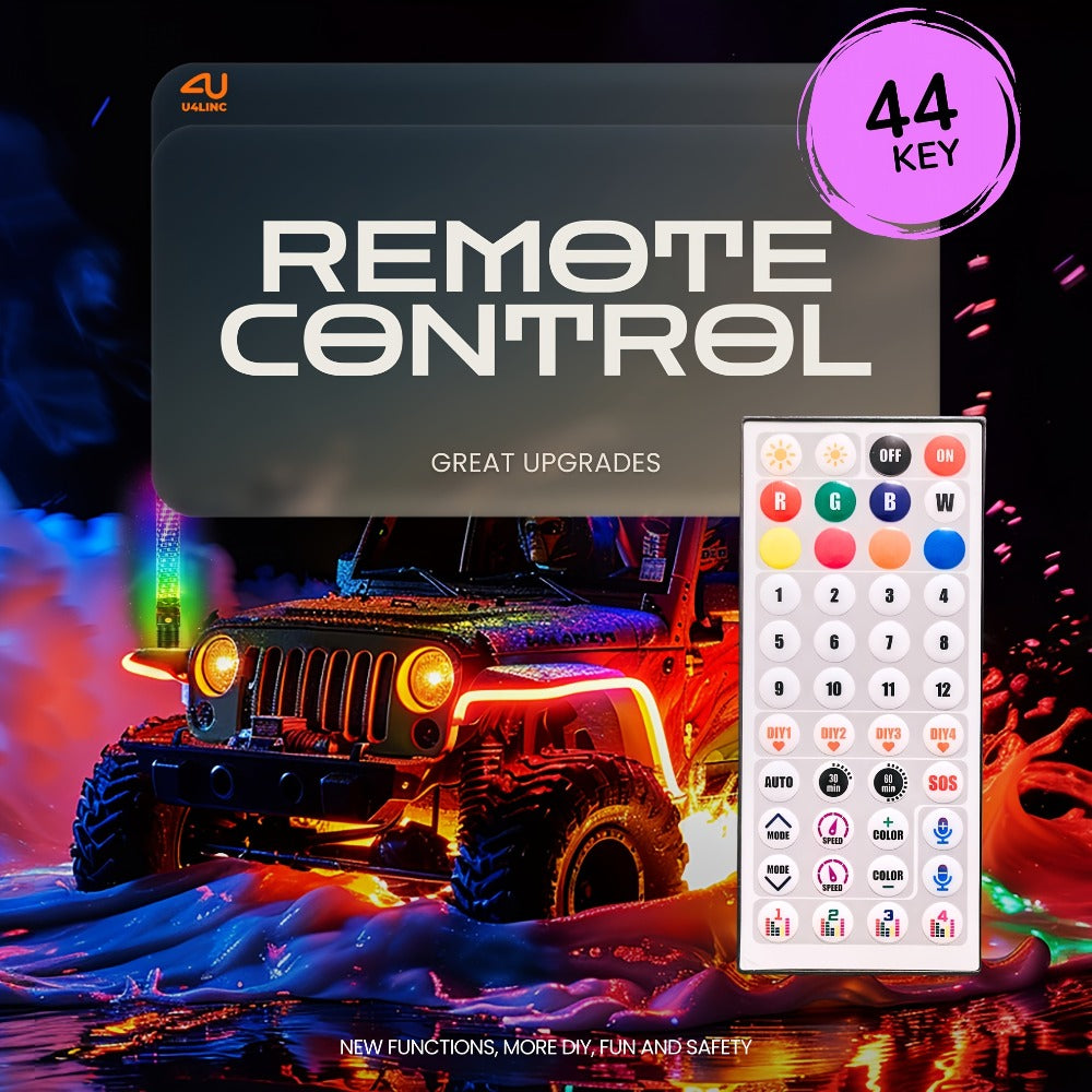 RGB LED Whip Lights for UTV ATV – 1ft/2ft/3ft/4ft Spiral Color Changing Neon Light Whips with Remote & App Control, Music Sync