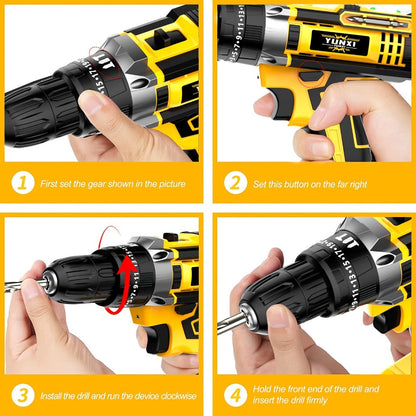 Cordless Impact Drill Set 21V, Electric Power Drill with 2.0Ah Battery, Fast Charger, Screwdriver Bits