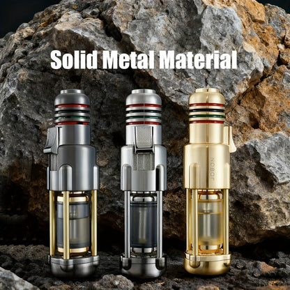 Butane Torch Lighter Windproof Jet Flame Zinc Alloy Refillable, Visible Fuel Tank, Adjustable Blue Flame