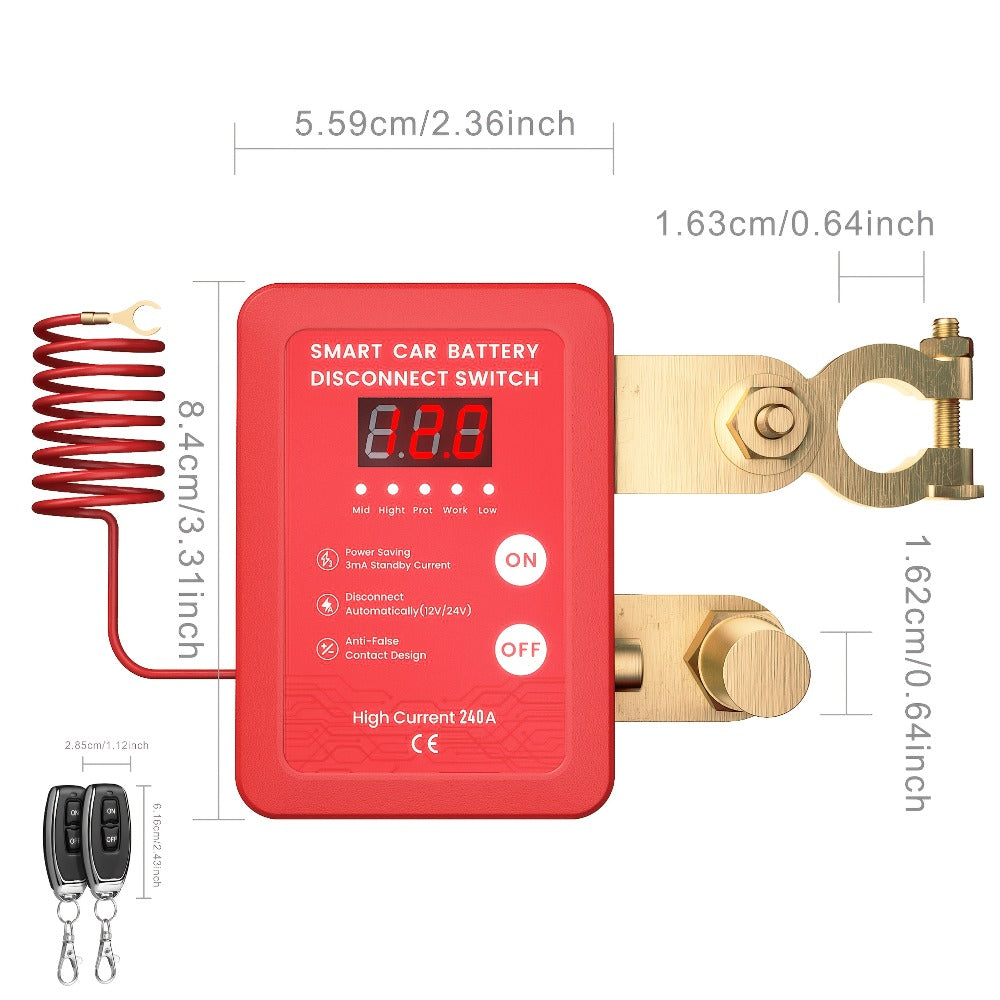 Wireless Battery Kill Switch – 12V/24V 240A Remote Control Cutoff with LED Voltage Indicator, Auto Shutdown