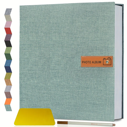 Self Adhesive Photo Album Scrapbook – Large Linen Cover Memory Book for 4x6 5x7 8x10 Photos, DIY Picture Book with Metal Pen, Gift for Mom