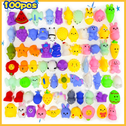 Mochi Squishies Bulk Pack 100 or 200 Pcs, Kawaii Mini Squeeze Toys for Kids Party Favors, Classroom Prizes