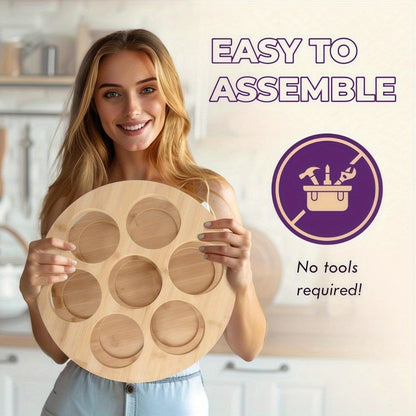 360 Rotating Bamboo Coffee Syrup Organizer 7-Bottle Holder Rack – Countertop Spice Condiment Storage Stand for Kitchen Bar Home Office