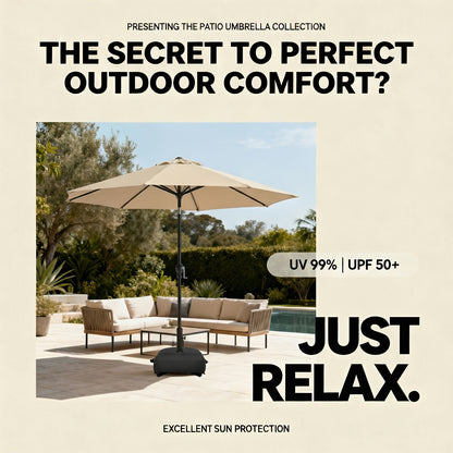 Patio Umbrella 9FT Market Table Style with Dual Vents, Tilt, Crank and Eight Color Options