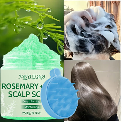 Rosemary Mint Scalp Scrub with Massage Brush 250g, Deep Cleansing Hair Scalp Exfoliator, Removes Buildup & Purifies for Oily