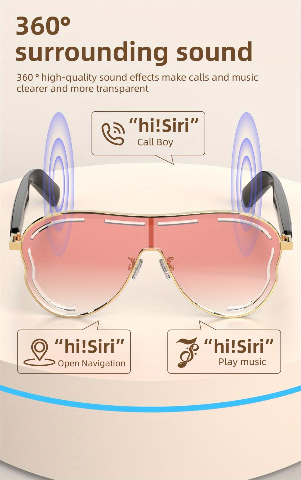 Stereo Smart Audio Glasses Touch Control Intelligent Noise Reduction Type-C Rechargeable for an Everyday Personal Care Routine