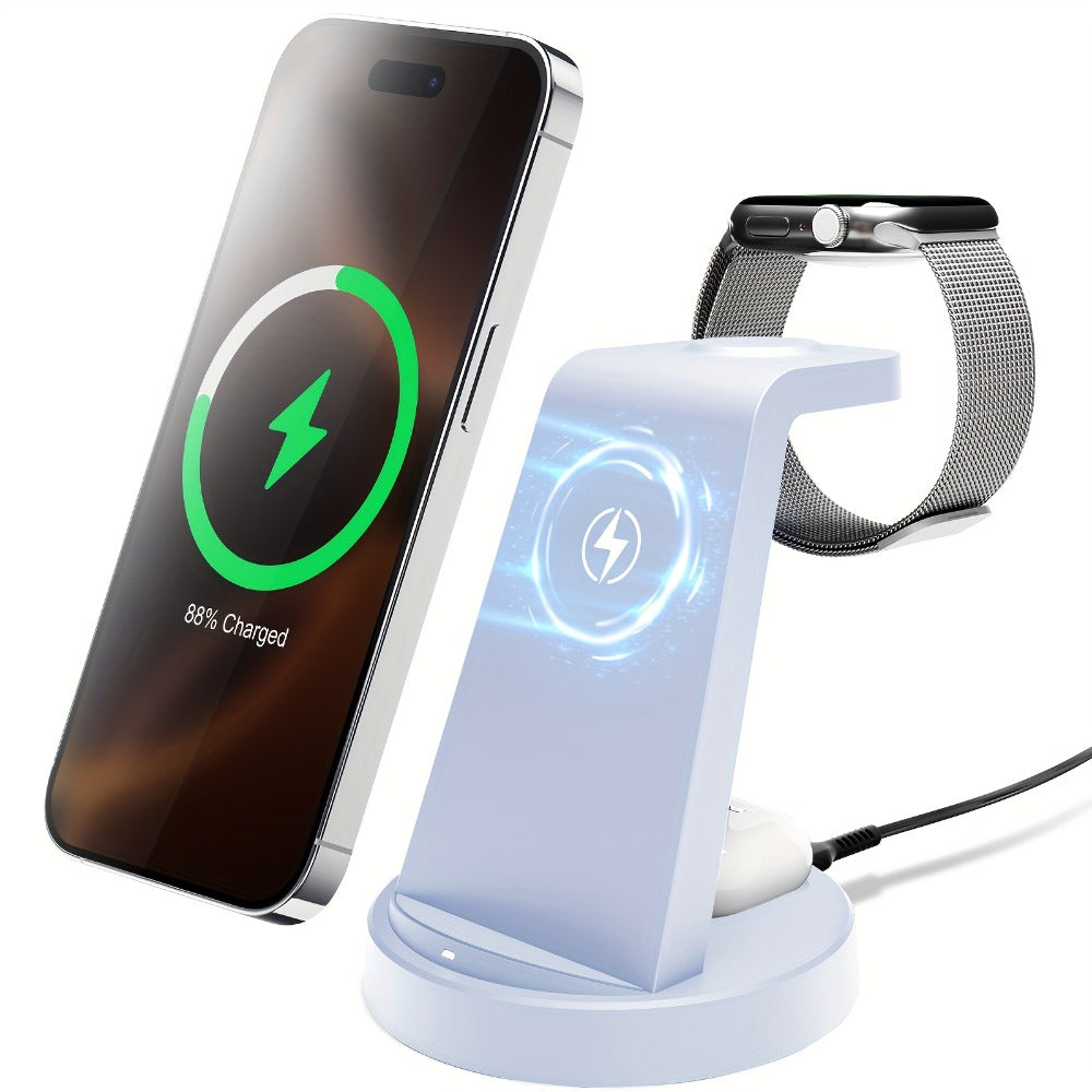 Wireless Charging Station, 3-in-1 Multi-Style Dock for iPhone, Samsung Galaxy, Apple Watch and AirPods