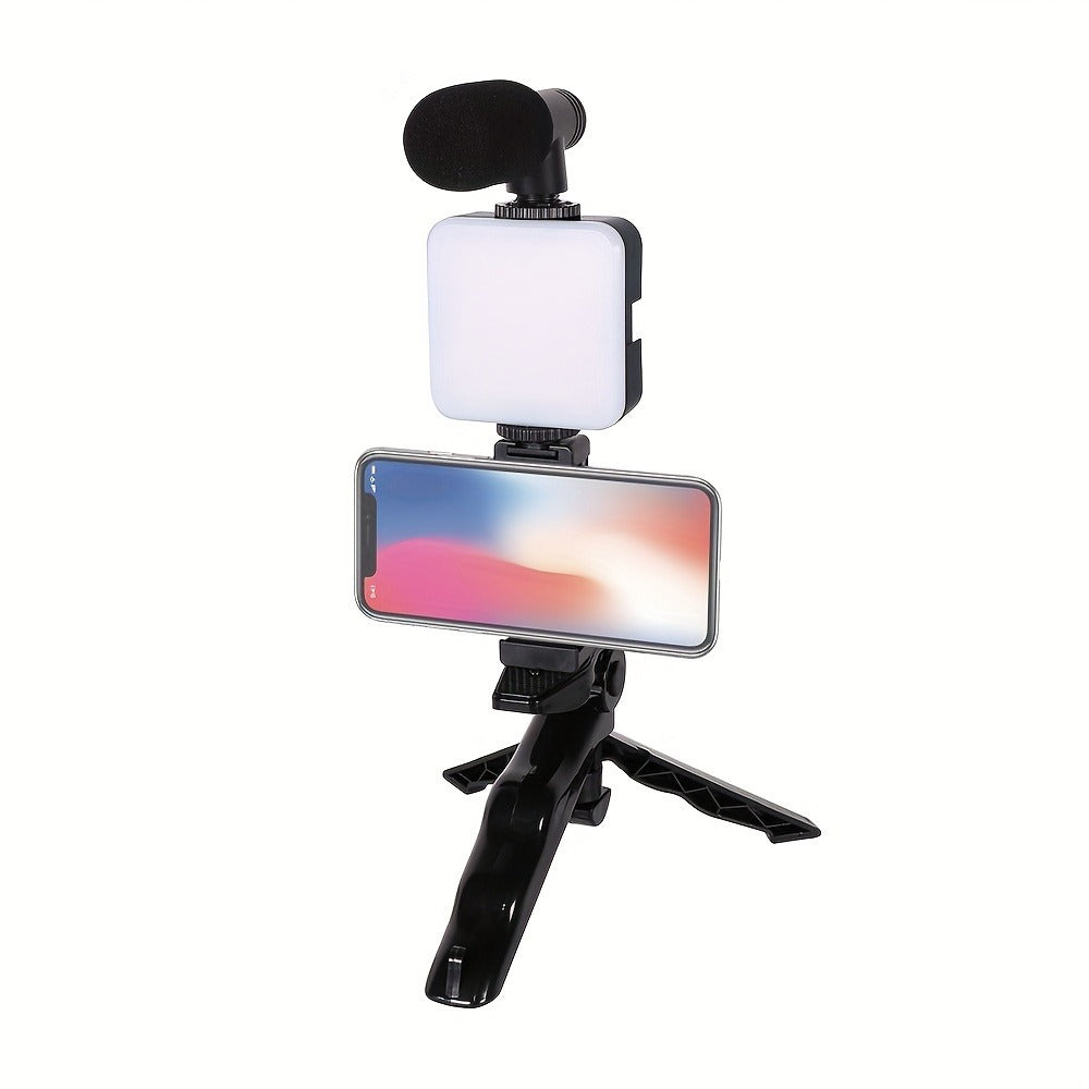 All-in-One Content Creator Kit with LED Ring Light Microphone Folding Tripod & Bluetooth Remote